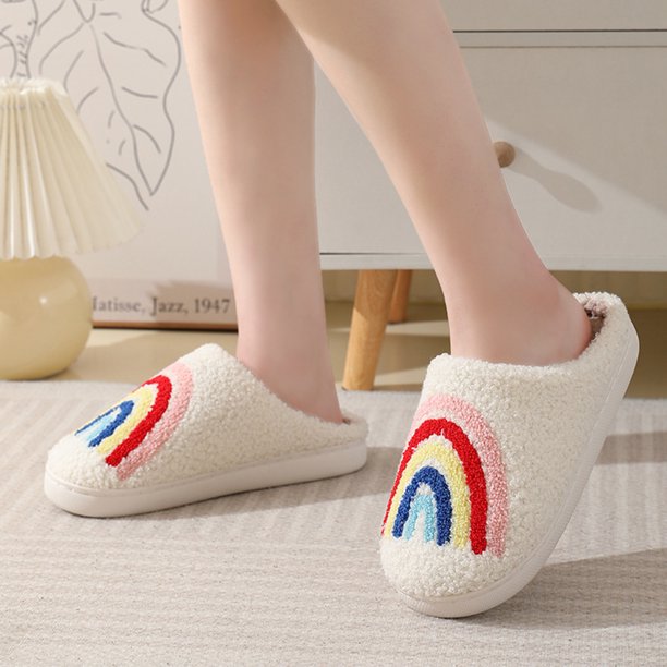 Zapatillas térmicas planas de arco iris, cómodas, suaves, peludas, dibujos animados para invierno DQrwqpou Tenis De Mujer Tenis De Hombre