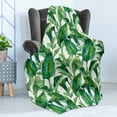 thumbnail image 4 of Leaf Soft Flannel Fleece Throw Blanket, Romantic Holiday Island Hawaiian Banana Trees Watercolored Image, Cozy Plush for Indoor and Outdoor Use, 60" x 80", Forest Green Dark Green, by Ambesonne, 4 of 5