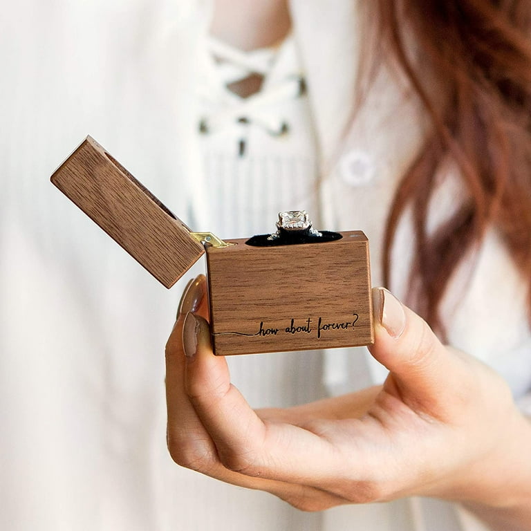 MUUJEE How About Forever Slim Flip Ring Box Small Wood Ring