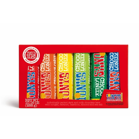 Tony's Chocolonely Chocolate Bar Pack - Candy Variety Pack, Individually Wrapped, 6 Bars, Tony's Chocolonely Chocolate Bar Pack - Candy Variety Pack, Individually Wrapped, 6 Bars