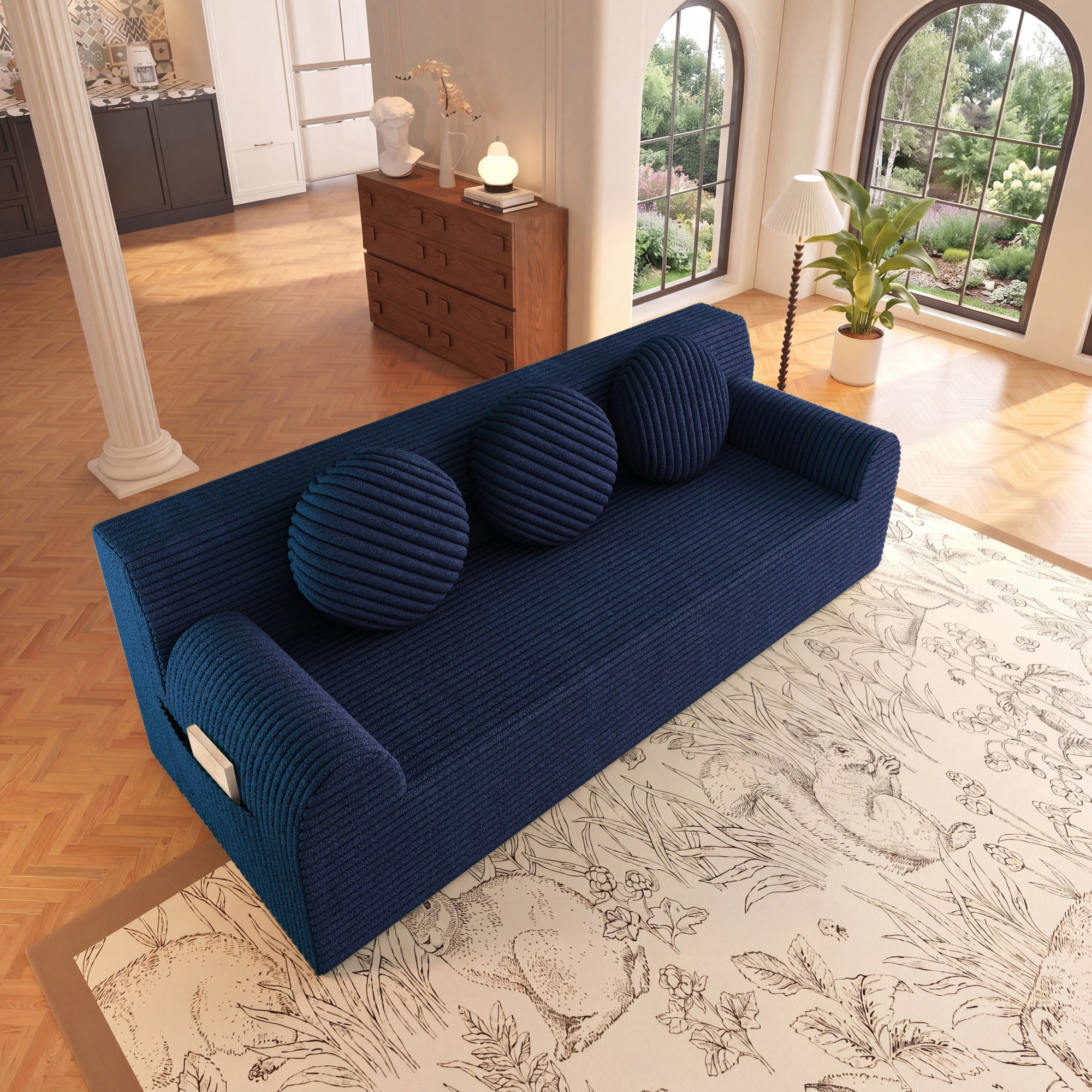 Leumius 3 Setaser Sofa,71" Corduroy Fabric Upholstered Loveseat Couch with Deep Seat for Living room,Bedroom,Apartment,No Assembly Required,Aged Blue