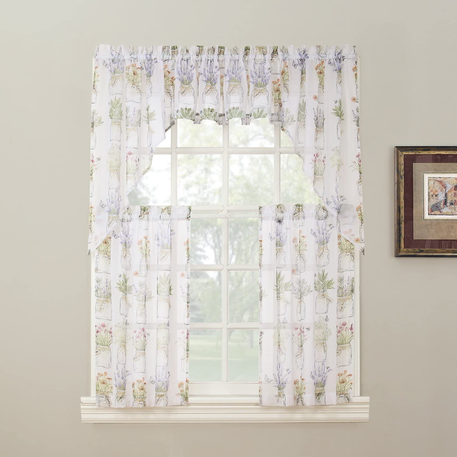 No. 918 Evesgarden Semi-Sheer Rod Pocket Kitchen Curtain Tier Pair, 54"x36", White
