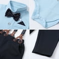 thumbnail image 3 of XUELUO Baby Boys Casual Outfit Sets Summer Solid Color Lapel Bow Tie Long Sleeve Formal Shirt Rompers Elastic Suspenders Pants And Hat 3Pc Sportwear,Blue,0-3 Months, 3 of 3