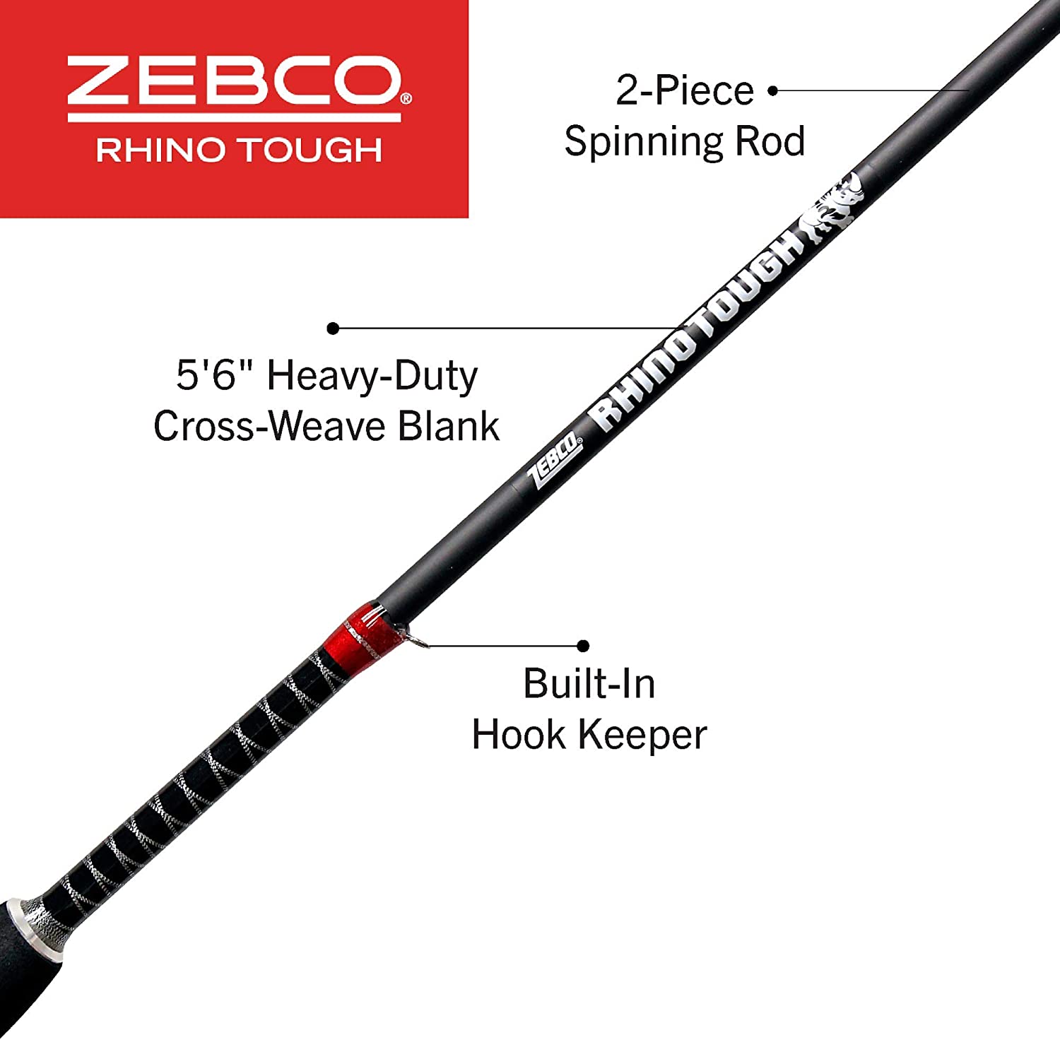 Zebco Rhino Tough Cross-Weave Glowtip Spinning Fishing Rod, 5-Foot