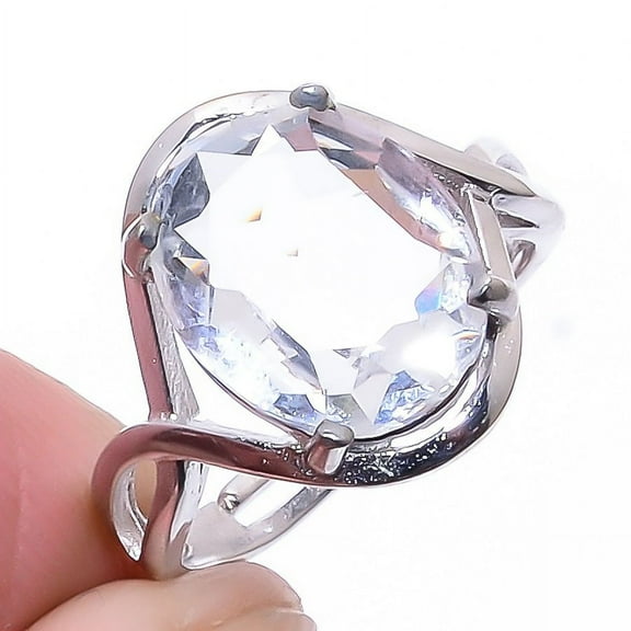 White Topaz Solid 925 Sterling Silver Ring Adst (R57), Gemstone Jewelry, Birthday Gift, Christmas Gift