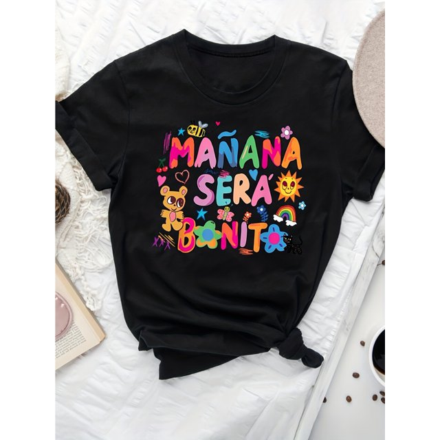 Women'S Cotton Crew Neck T-Shirt, Casual , Knit Fabric, Regular Length, with Alphabet Pattern, for Summer Tee