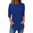 thumbnail image 1 of Outfmvch Hauts pour Femmes Tendance, Petits Hauts pour Femmes, Hauts de Sortie pour Femmes, Haut à Col Rond et Manches Trois-Quarts Couleur Unie, Hauts de Réveillon pour Femmes, Hauts à Manches Longues en Maille pour Femmes Bleu 4TG, 1 of 4