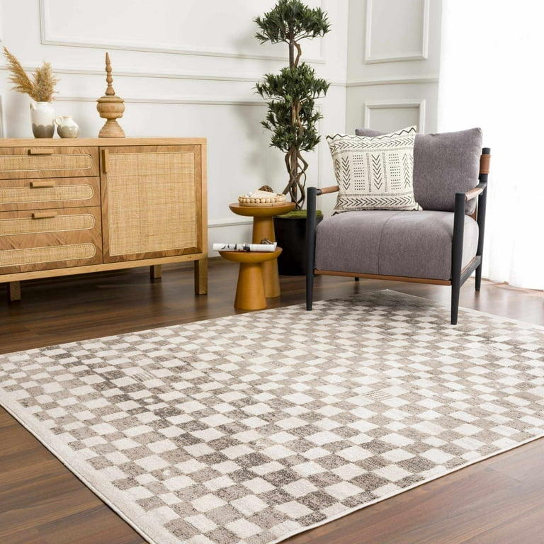 Hauteloom Pertek Checkered Square Tile Distressed Area Rug - 5'3 x 7' - Brown, Beige, Cream