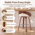 thumbnail image 4 of LEGAHOME Swivel Bar Stools Set of 2, 25” Upholstered Counter Height Stools with Low Back and Round Footrest, Mid-Century Barstools with Wooden Legs for Kitchen, Bar, Walnut + Beige, 4 of 6