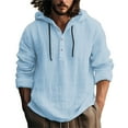 thumbnail image 2 of Beugl Mens Shirts Clearance, Men's Casual Fashion Hooded Spring and Autumn Long Sleeve Solid Color Cotton Linen Shirt Golf Shirts for Men, Polo Shirts for Men Blue XXL, 2 of 9