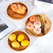 Woven BasketRound Rattan Tray Decorative Coffee Table Tray Handwoven Ottoman Basket Wicker /bread Serving BasketHomnglonglong