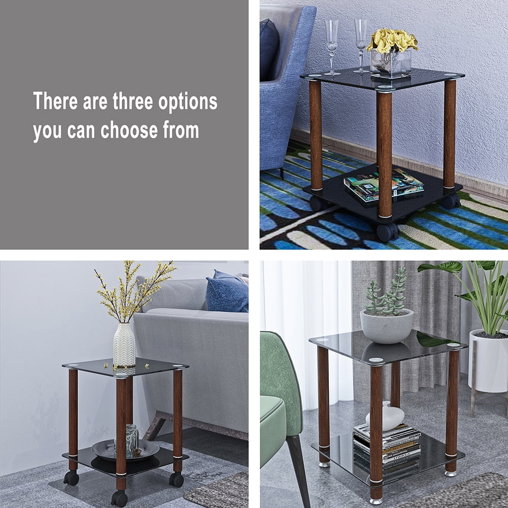 Kadyn End Table, 2-Tier Bedside Table with Storage Shelve, Side Table for Living Room Bedroom, Black + Walnut