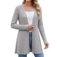 thumbnail image 3 of Cardigan Sweaters for Women Zaewscy Women's Solid Color Long Sleeve Open Front Cardigan Jacket Gray L, 3 of 7