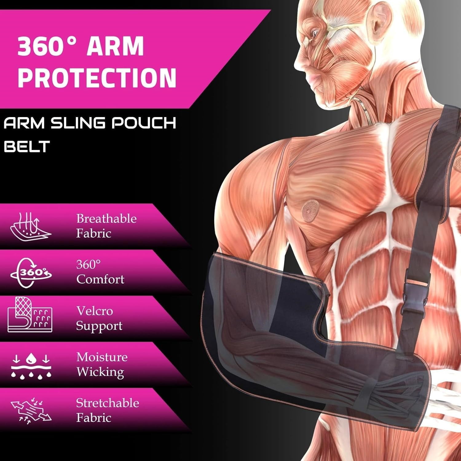 Arm Sling Shoulder Injury Immobilizer | Foam & Polyster Fabric Arm Sling Pouch | Wrist Elbow Support Brace | Left or Right Arm Elbow Support (Black_L) 1 Piece