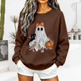 thumbnail image 4 of Women Pink Ghost Black Cat Pumpkin Graphic Crewneck Sweatshirt Cute Halloween Holiday Pullover Top, 4 of 5