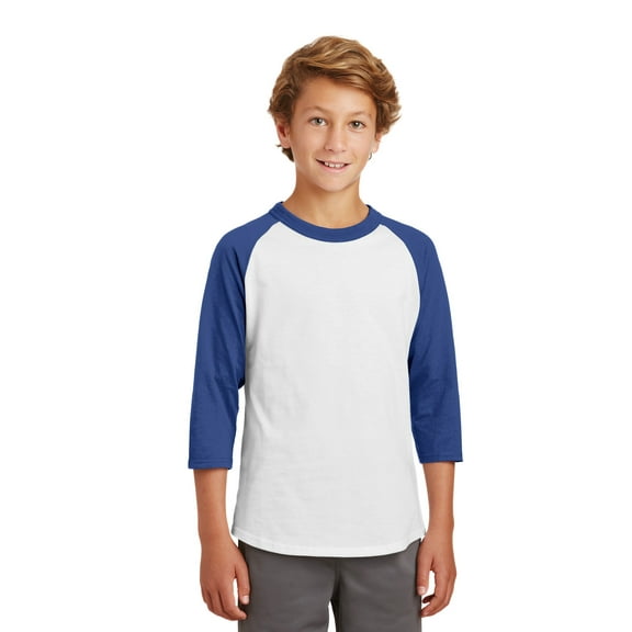 Sport-Tek Youth Colorblock Raglan Jersey-S (White/Royal)