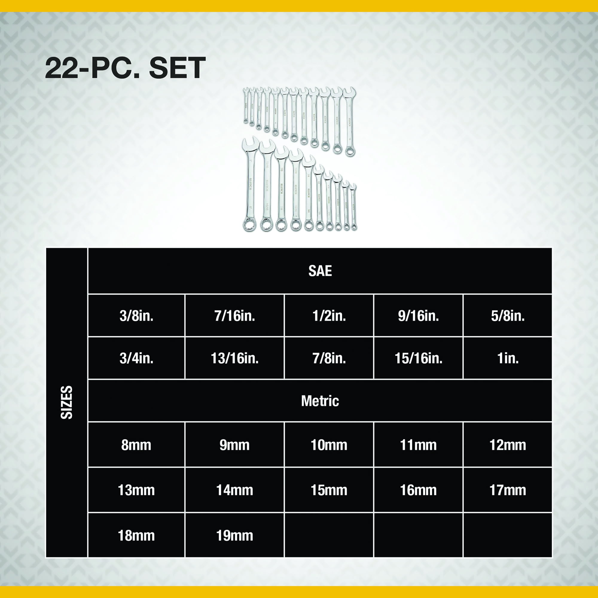 Klutch 22-Pc. SAE/Metric Cominbation Wrench Set, Model# 315169A