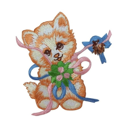Bow Tie Applique - ID 2909 Kitten With Bow Patch Cute Cat Kitty Ribbon Embroidered Iron On Applique