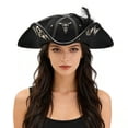 thumbnail image 3 of Slccxzc Felt Tricorn Pirate Hat Skull Decor Adult Headwear, 3 of 7