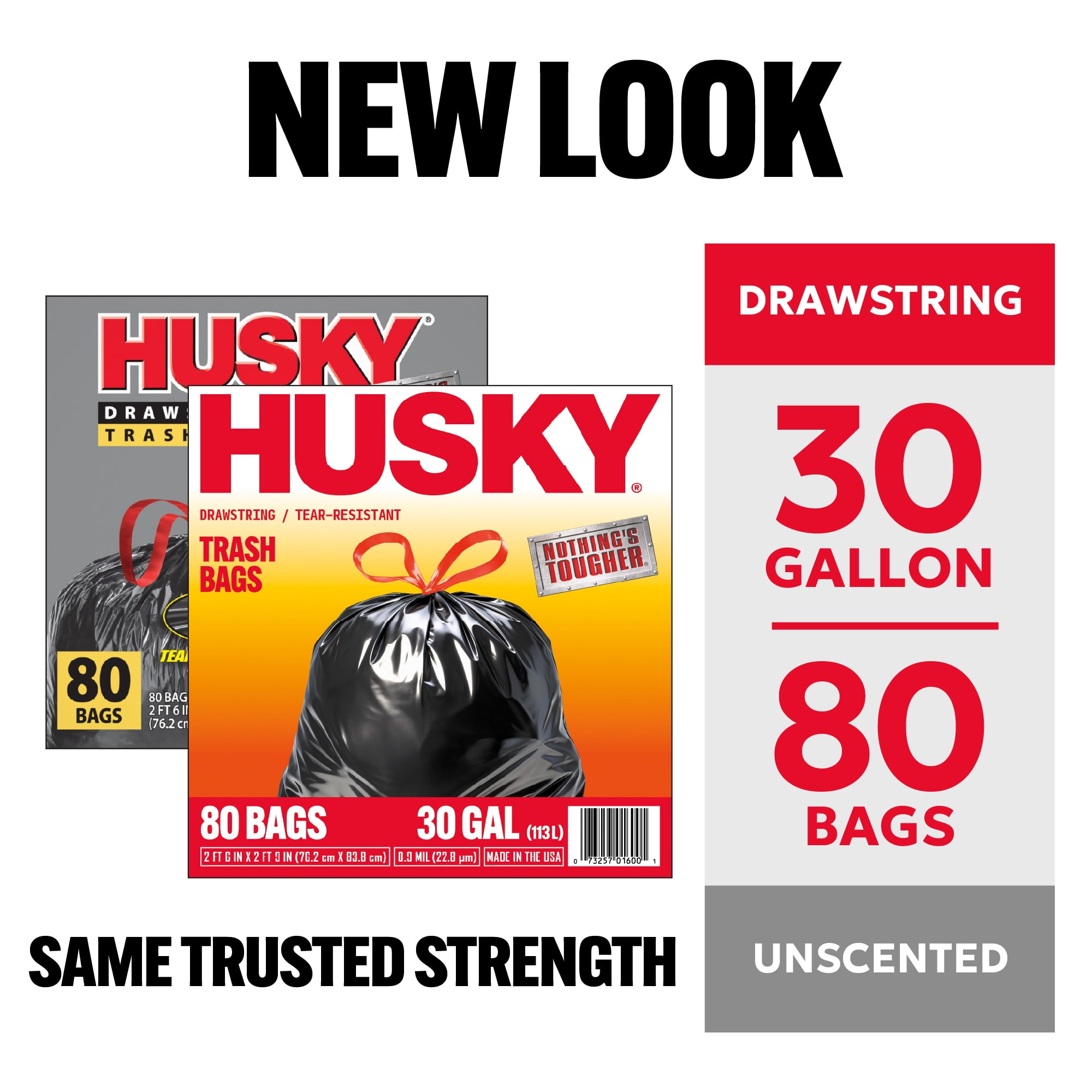(2 pack) Husky 30 Gallon Large Drawstring Trash Bags, 80 Bags