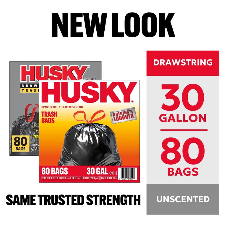 Husky 30 Gallon Large Drawstring Trash Bags, 80 Count photo 2