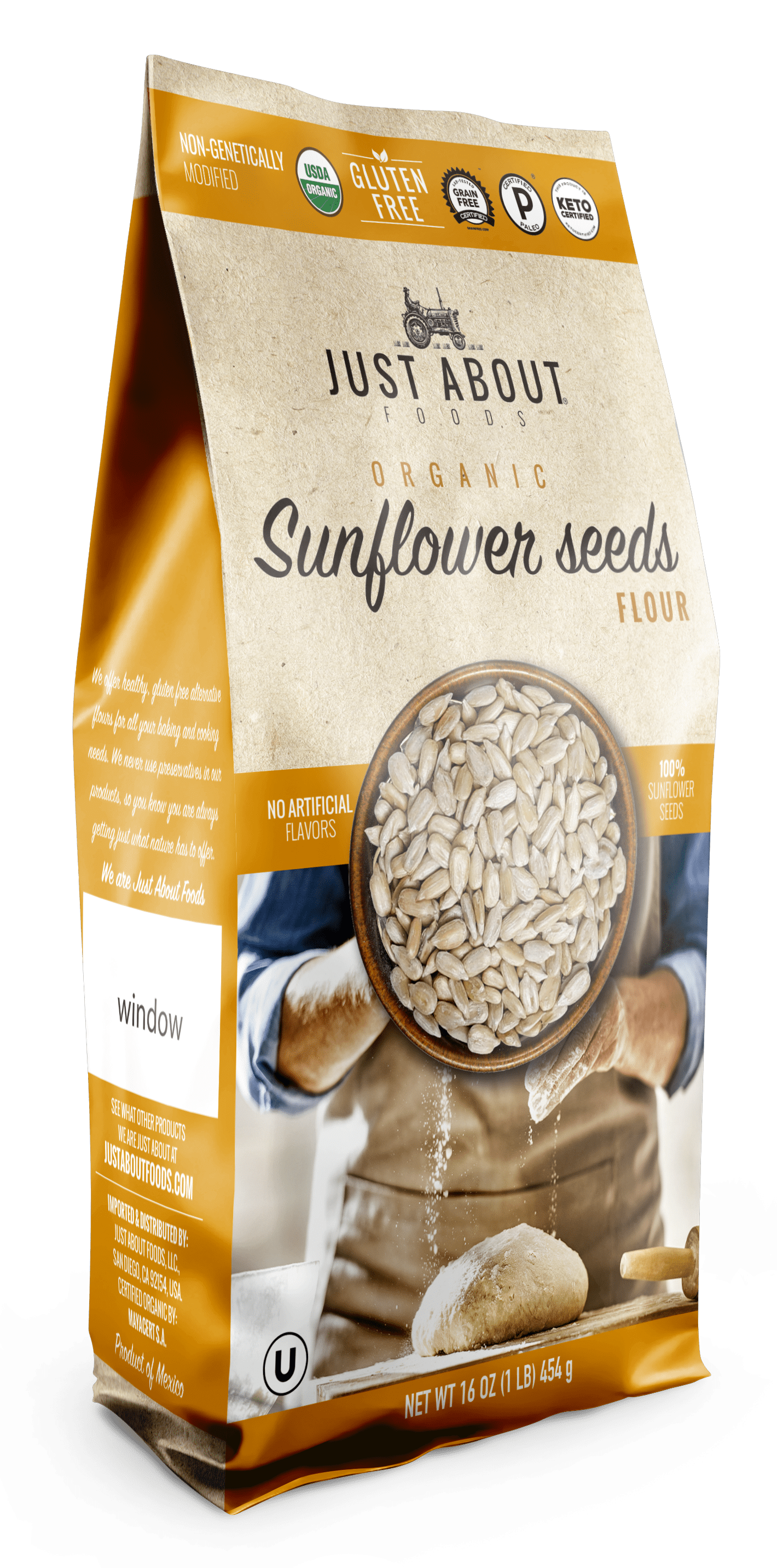 Just About Foods Organic Sunflower Seeds Flour 1 lb (454g) Glutenfree