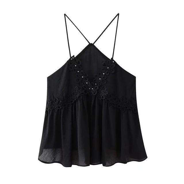 Tops con tirantes y flores en 3D para mujer, ropa sin mangas con cuello en V y espalda descubierta, holgada, a la moda, 2024