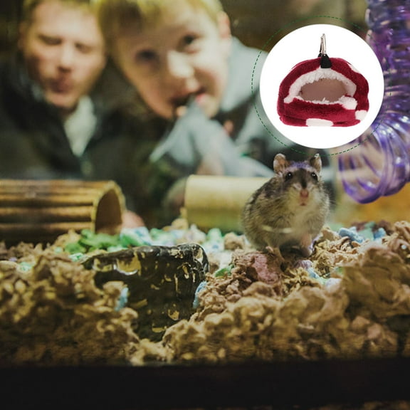 BESTOYARD Red Animal Hammock for Pets Warm Fleece Cozy Hut with Hooks for Birds and Small Animals