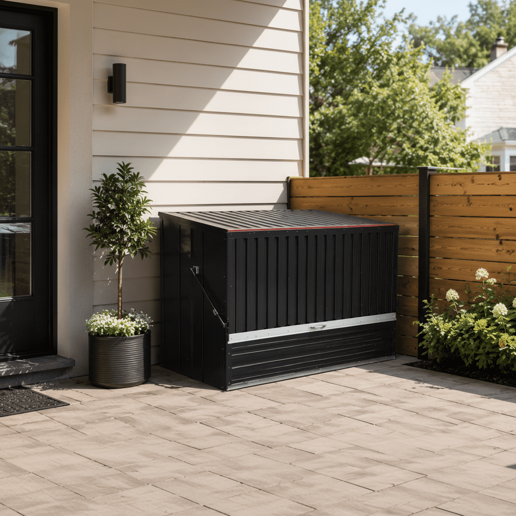 594-Gallon Outdoor Galvanized Steel Storage Shed with Flip Top and Foldable Front Door, Large Tool Cabinet for Backyard and Garage, Charcoal Grey