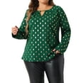 thumbnail image 1 of Camisa de mujer de tallas grandes GRACE & GRANDEUR con puntos metálicos brillantes, blusa de cuello en V de manga larga, tops brillantes 1X verde, 1 of 6