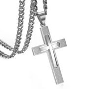 QQTDFG Men Cross Pendant Necklace Stainless Steel Crucifix Curb Chain Gold Black Silver-Silver-18inch or 45cm