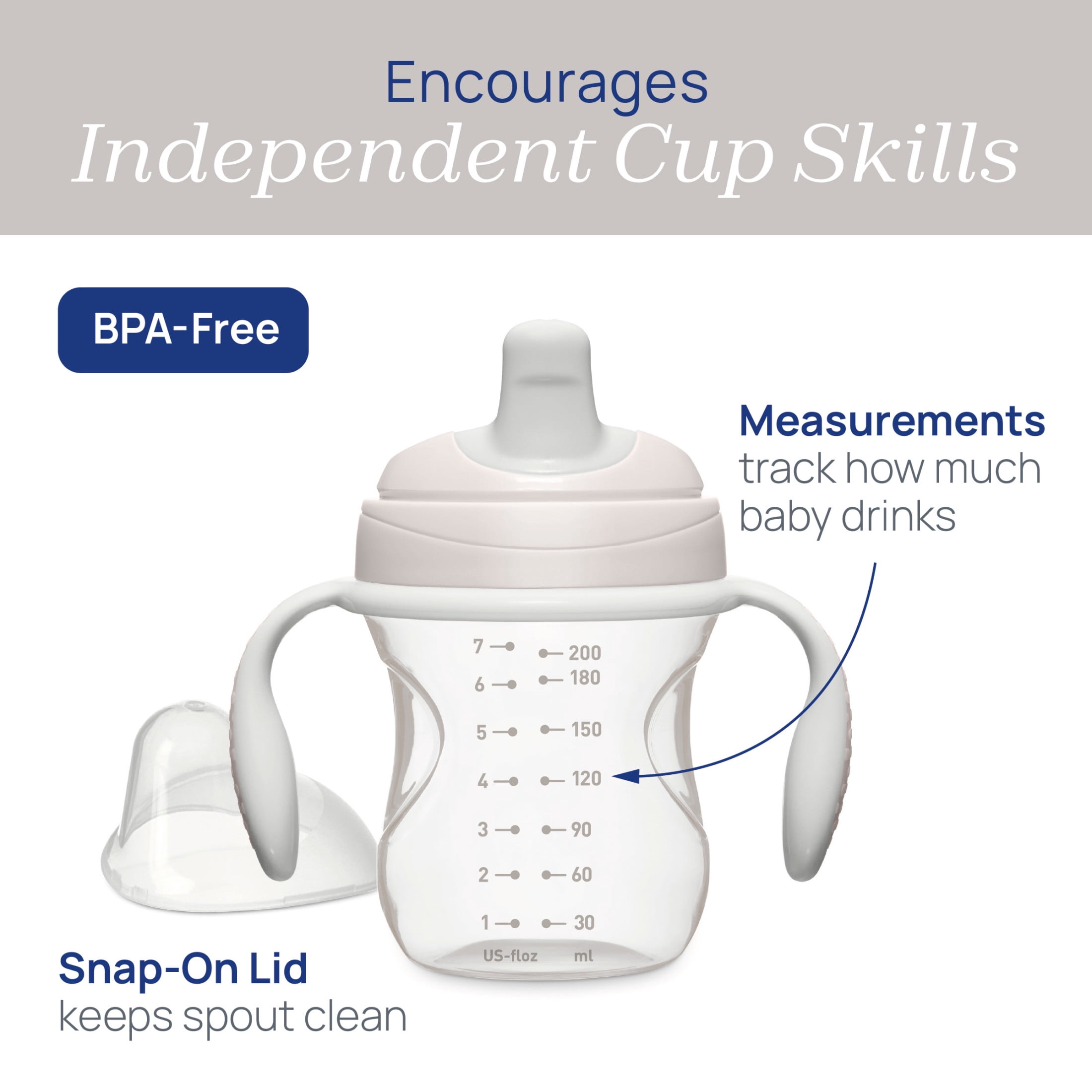 Chicco 7oz. Semi-soft Trainer with Bite-Resistant Spout, Snap-on Cap and Removable Handles, 6m+ - Grey