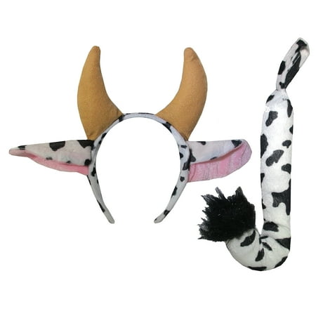 Cow Ears Headband Tail Instant Farm Animal Adult Child Costume Accessory Set