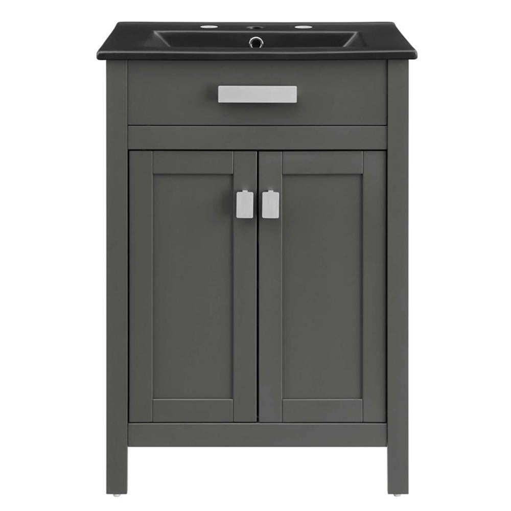 Modway Laguna 24" Modern Wood/Ceramic Bathroom Vanity in Gray/Black