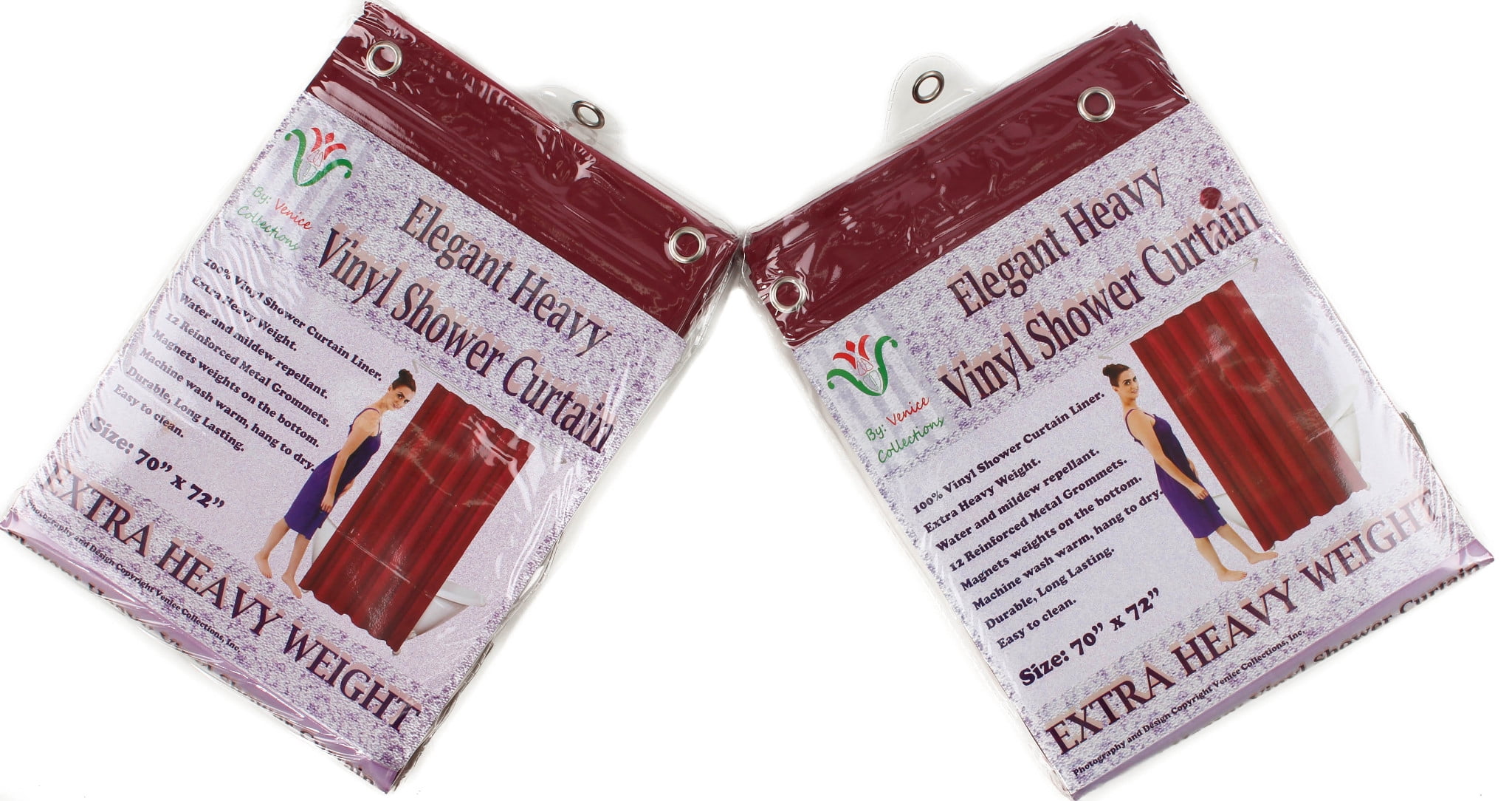 Venice Elegant Home Heavy Duty Vinyl Shower Curtain Liner With 12 Metal Grommets 2 Pack Burgundy
