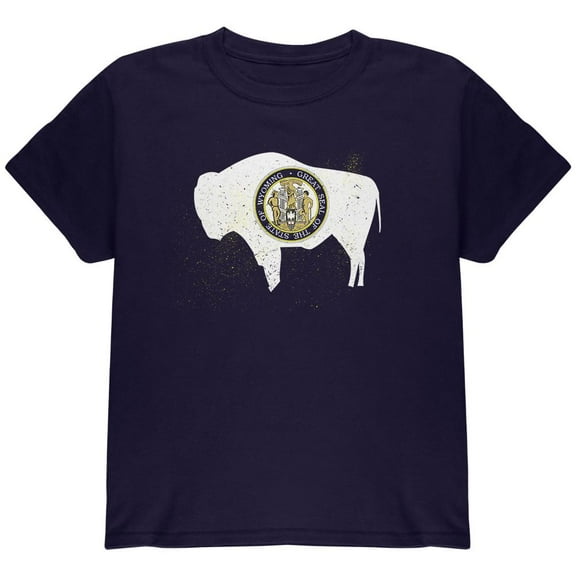 Born and Raised Wyoming State Flag Youth T Shirt Navy YSM