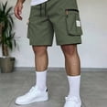 thumbnail image 2 of Dwelliawo Below the Knee Shorts for Men Elastic Waist Drawstring Casual Lightweight Shorts Work Gym Hiking Cargo Shorts Pants with Multi Pockets Army Green S, 2 of 5
