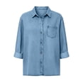 thumbnail image 6 of qelini Denim Button down Shirt Women Plus Size Collar Neck Long Sleeve Tops with Pocket Solid Color Cloth for Fall Winter, 6 of 8
