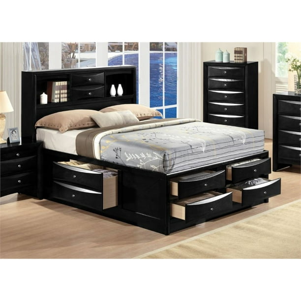 Bowery Hill Transitional Design Queen, Queen Size Bookcase Bed With Storage
