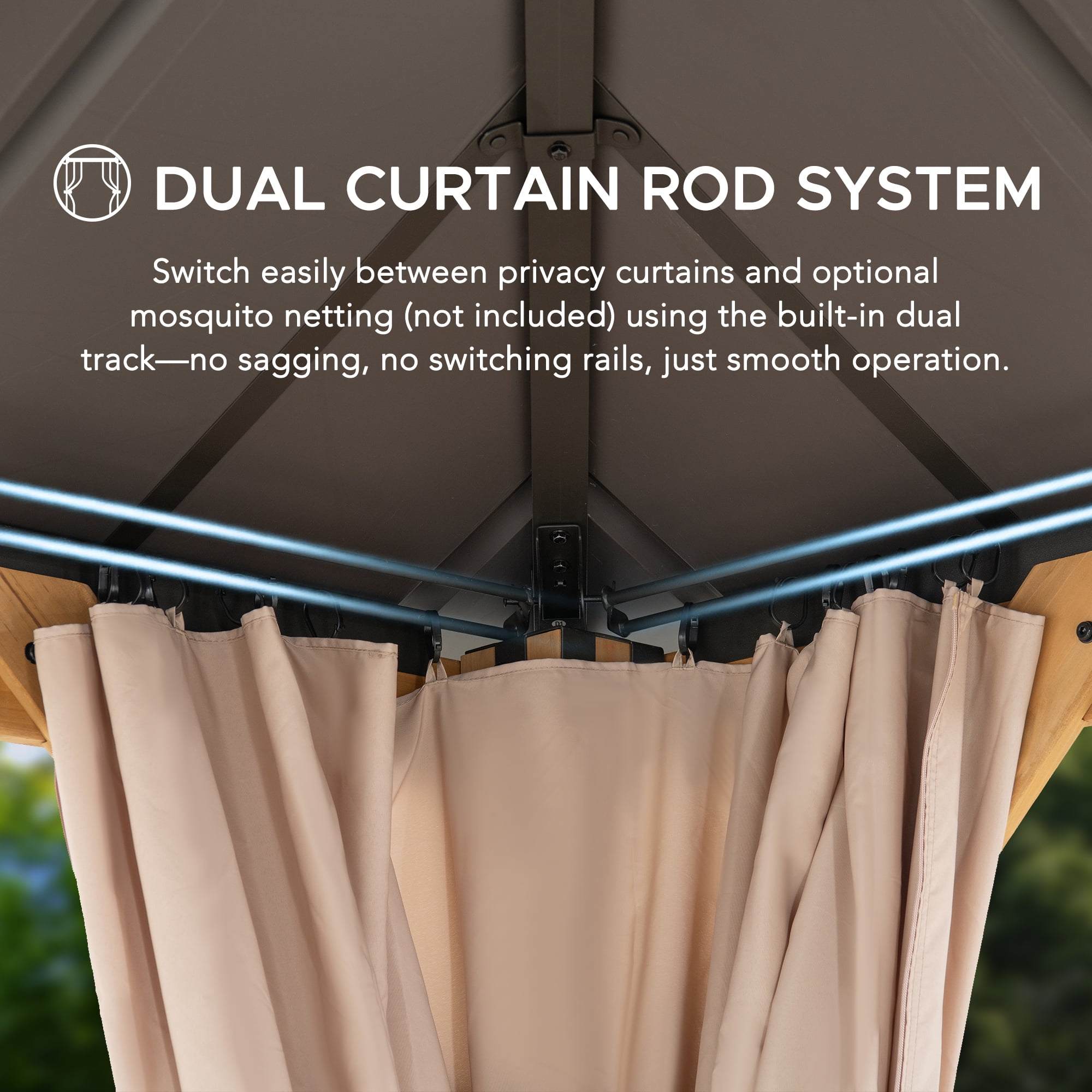Sunjoy 12x20 Outdoor  Cedar Wood Gazebo with Galvanized Steel Roof and Curtains