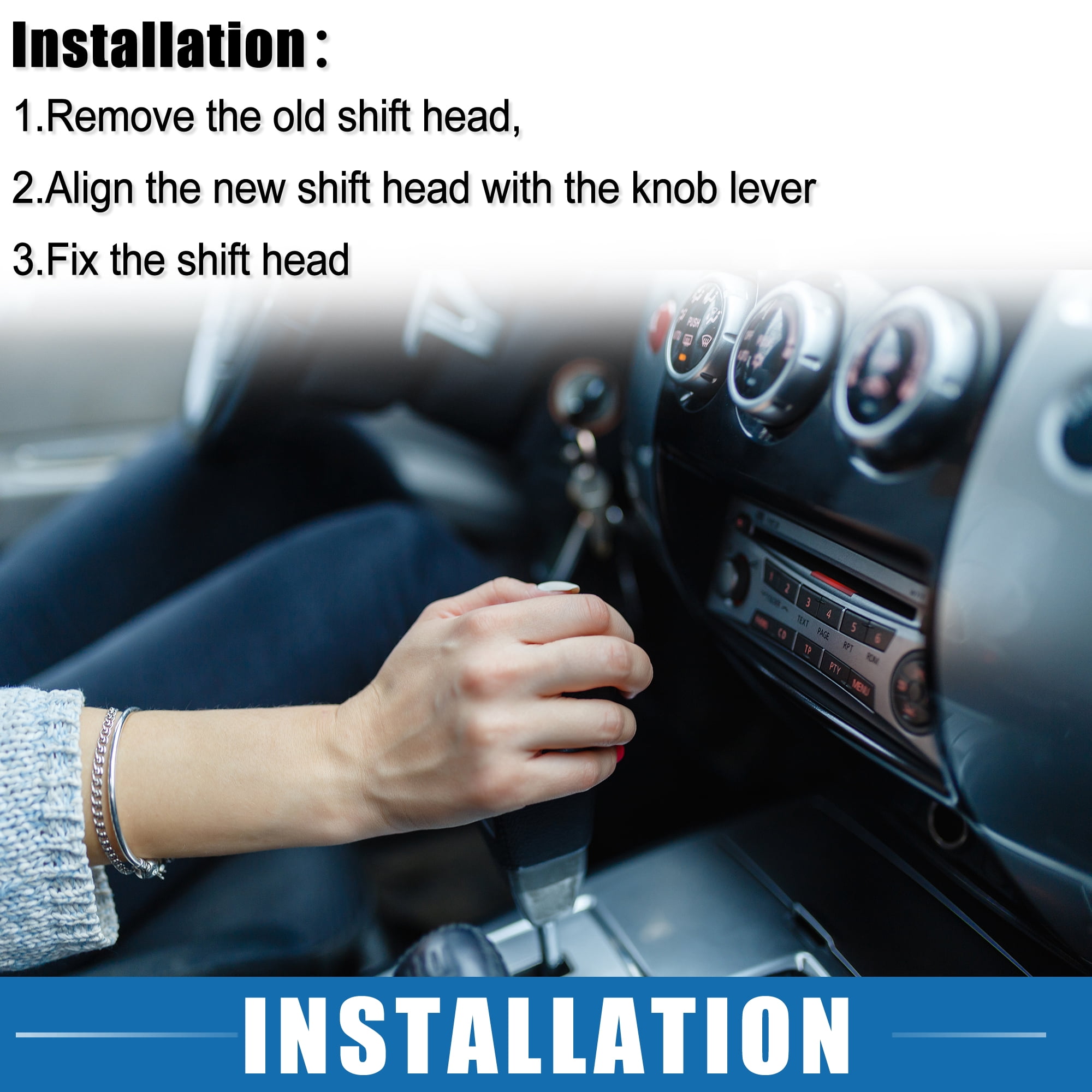 Unique Bargains Automatic Transmission Gear Shift Knob for Lexus ES300h 2016-2018 Carbon Fiber Cover with White Thread