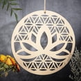 thumbnail image 2 of Laser Cut Wooden Wall Sculpture Torus Wall Art Home Decor Meditation Symbol Hanging Artwork Flat Round with Lotus and Flower of Life BurlyWood 31x0.6cm Wood, 2 of 6