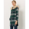 thumbnail image 3 of Abrigo de invierno de un solo pecho para mujer Allegra K Gabardina larga a cuadros con capucha Verde L, 3 of 7