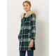 thumbnail image 3 of Abrigo de invierno de un solo pecho para mujer Allegra K Gabardina larga a cuadros con capucha Verde L, 3 of 7