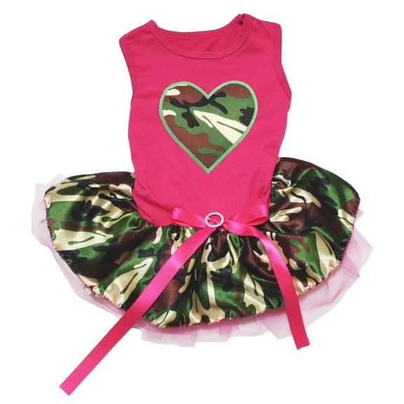 Petitebelle Camouflage Heart Puppy Dog Dress (Hot Pink/Camouflage, Small)