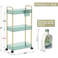 thumbnail image 4 of LLMRR 3 Tier Acrylic Storage Rolling Cart Bathroom Cart Organizer, Transparency Laundry Room Organization Mobile Shelving Unit Multifunction Rolling Utility Cart, Green, 4 of 6