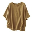 thumbnail image 2 of Fznquz Spring Summer Womens Tops Elbow Sleeve Plain Shirt Crew Neck Yellow Soft Solid Womens Shirts Casual, 2 of 8