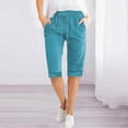 thumbnail image 2 of AherBiu Summer Shorts for Women Knee Length Drawstring High Waisted Cotton Linen Lightweight Lounge Shorts with Pockets, 2 of 7