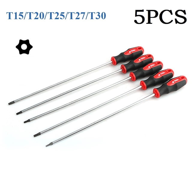 Ensemble de 5 Pcs Tournevis Torx Extra Longs 400mm avec Trou Acier T15 T20 T25 T27 T30 Entraînement Magnétique par Vis Outils Manuels de Réparation pour la Maison