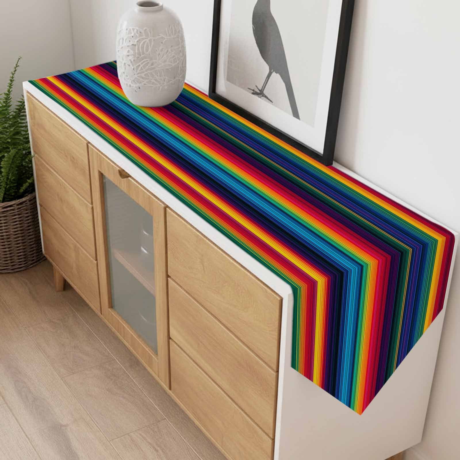 Colorful Mexican Table Runner 120 Inches Long Striped Modern Horizontal Stripes Table Runners for Dining Room Tabletop Dresser Scarf Home Party Banquet Wedding Holiday Decoration